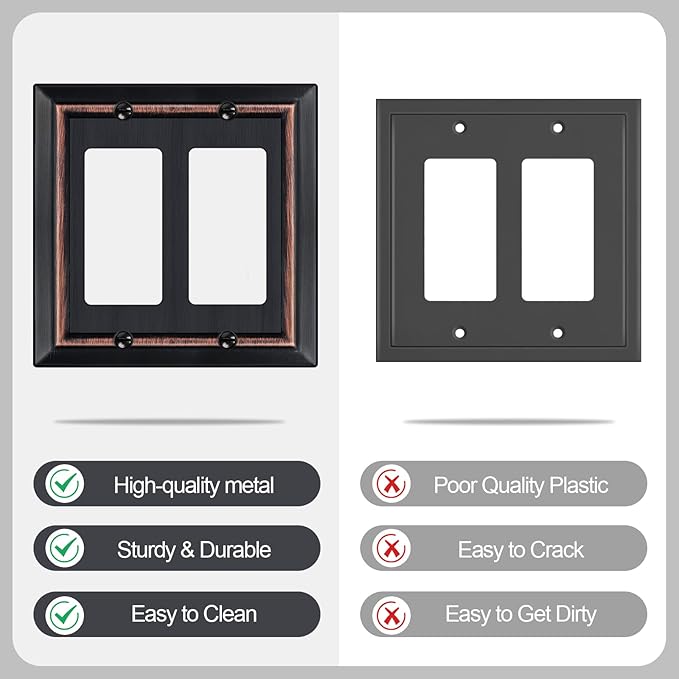Metal Wall Plate for Electrical Outlets, Decorative Aged Bronze Switch Plates Outlet Cover, Light Switch Cover Plate, 2-Gang Wall Plates (Double Decorator, 2 Pack)