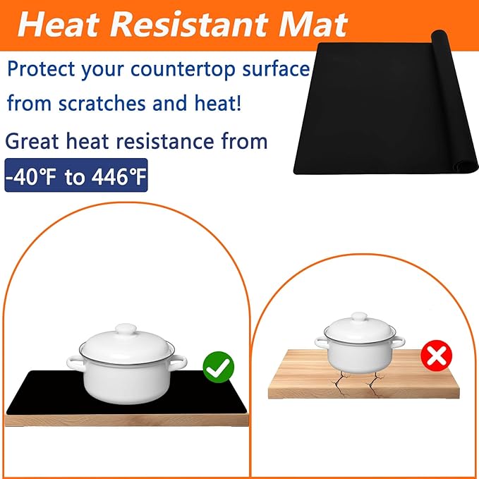 Large Silicone Placemat, 78.7''x15.7''(200cmx40cm) Extra Large Countertop Protector Mat, Heat Resistant Mat for Countertop with Non-Slip, Silicone Mats for Kitchen Counter/Crafts, Semitransparent