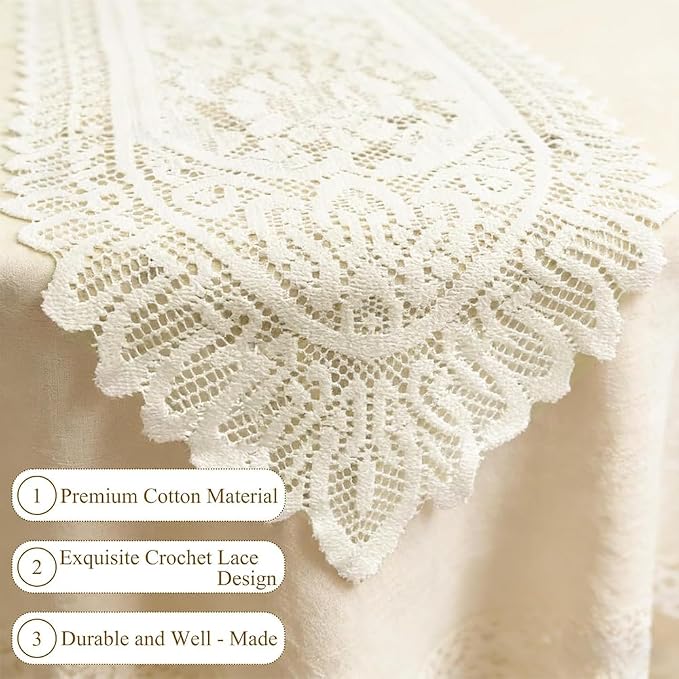 Tinsow 2 Pack Cotton Crochet Lace Rectangular Table Runner Dresser Scarf Doilies - Image 3
