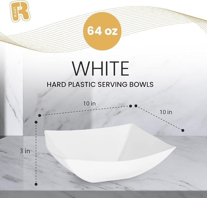 R-kay 6 Pack Square Plastic White Serving Bowls - Image 3
