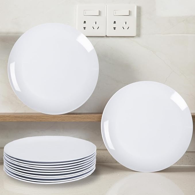 White Melamine Dinner Plates，12pcs Dishes Set，10“ Lightweight Round Plates | - Image 4