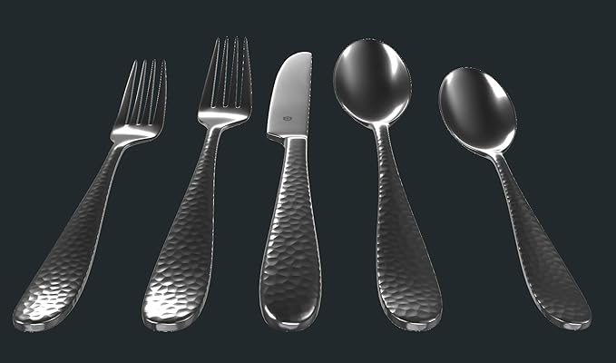 Hammered Silverware Set | Premium 18/10 Stainless Steel Flatware Service for 4 | Heavy-Duty & Dishwasher Safe | Built to Last (20-Piece, Fidenza Hammered)