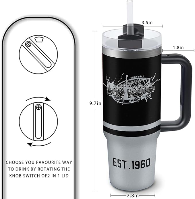 Las Vegas 30 oz Tumbler with Handle and Straw,Car cup,Coffee Mug,100% Leakproof Insulated Tumbler with Lid and Straw,Made of Stainless Steel,Cup Holder Friendly Base,Classic Collection Gifts for Fans
