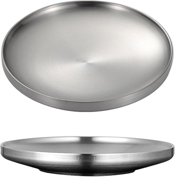 Stainless Steel Plates 6 Pcs Metal Double Layered Dinner Plates Unbreakable Dinner Dishes Set for Kitchen Home Camping Outdoor Party BBQ (7.5 inch)
