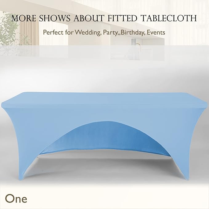 Spandex Table Cover 5 ft. Fitted Polyester Tablecloth Stretch Table Cover Table Topper Open Back - Lightblue