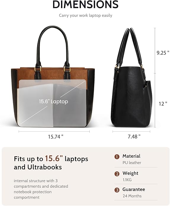 Laptop Tote Bag for Women, Leather Work Tote - Image 6