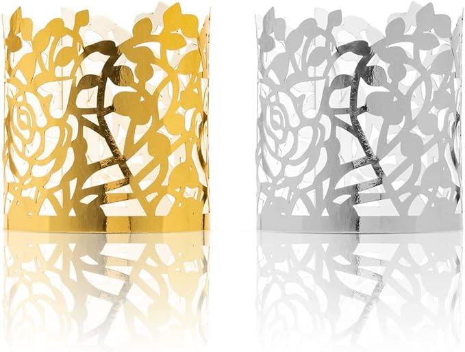 100pcs Disposable Rose Flower Paper Napkin Rings Laser Cut Foil Paper Napkin Holder, Leaf Vine Serviette Rings for Table Decoration,Christmas,Wedding,Party (Silver)