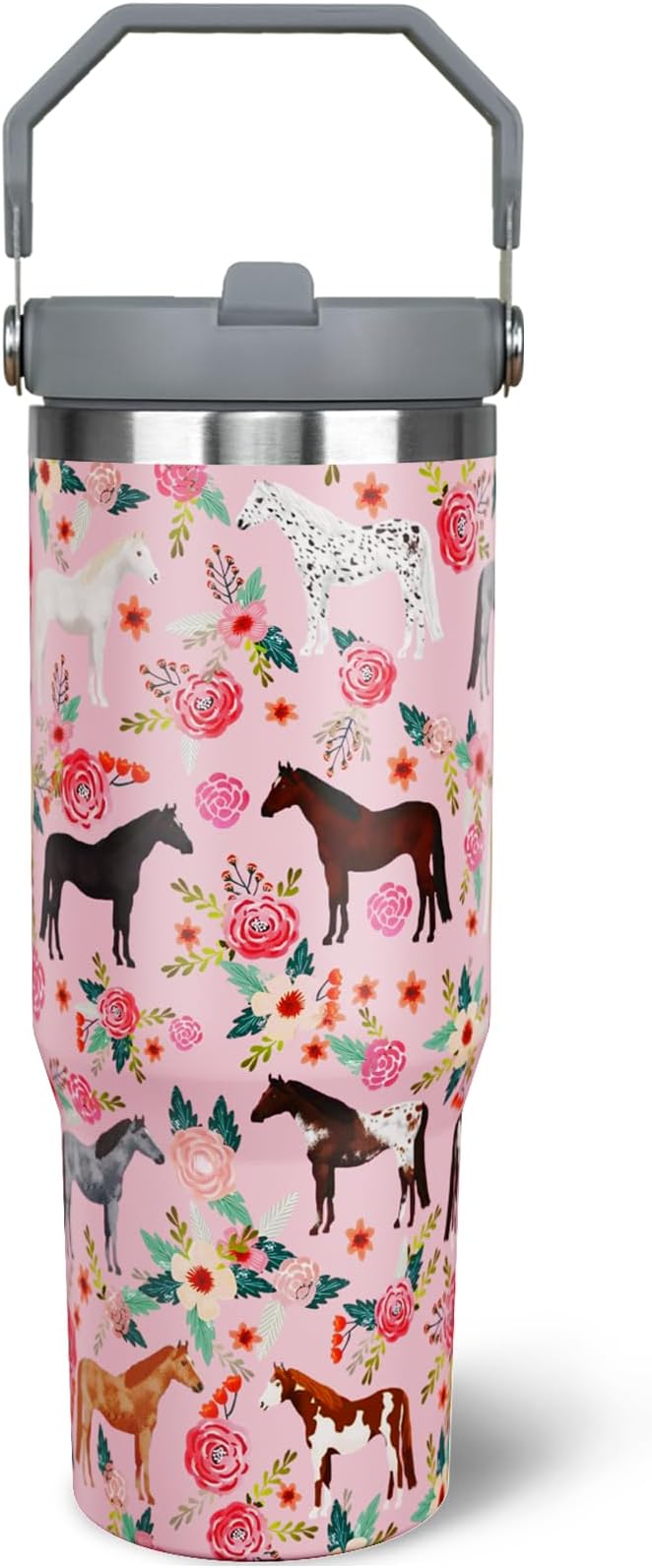 30 oz Pink Tumbler with Handle and Flip Straw, Vacuum Insulated Water Bottle by awufncksn