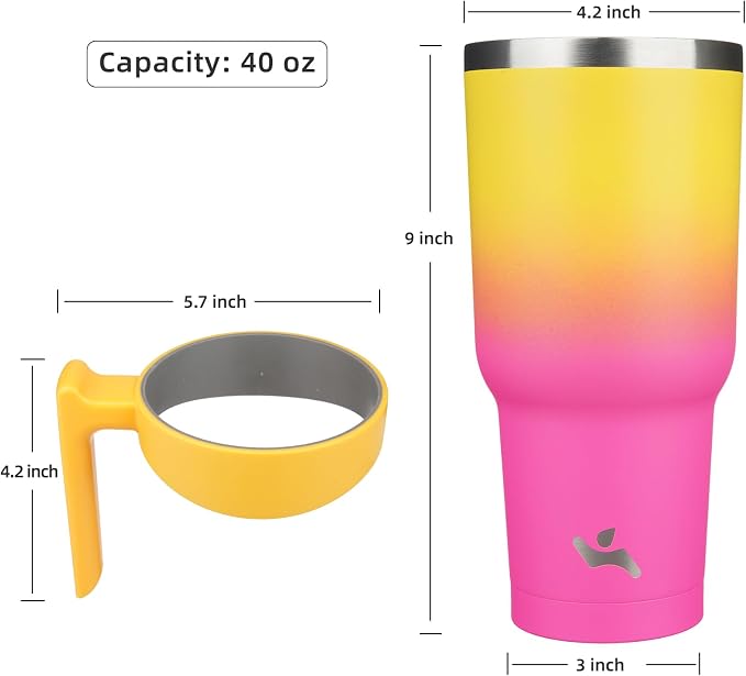 Konokyo 40 oz Tumbler with Handle and Straw, Insulated Travel Mug | Rainbow; - Image 4
