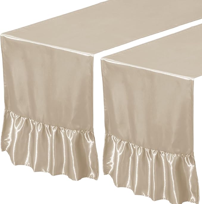 2 Pack Champagne Satin Table Runner 12 x 108 Inch | Ruffle Design, Luxurious - Image 7