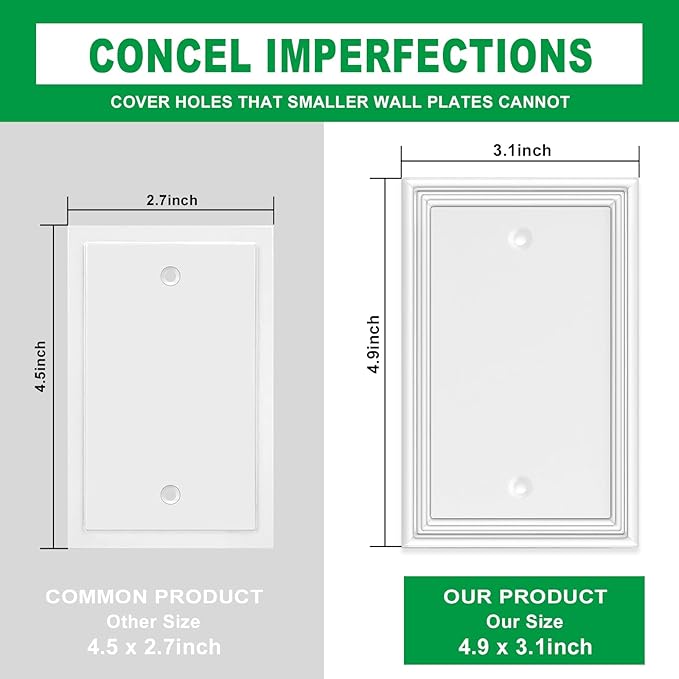 White Modern Decorative Wall Plate Light Switch Cover Decorator Outlet Covers Rocker Switch Plates Bamboo Fiber Material Wall Plates for Kitchen Bathroom (1 Gang Single Blank-4 Pack)