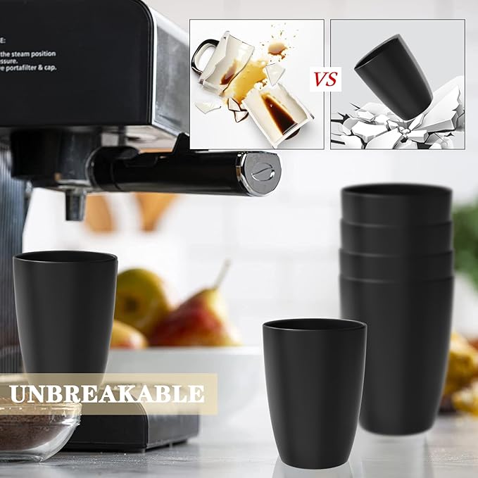 Homienly Kitchen Cups 20oz Wheat Straw Cups-6 pcs Lightweight cups Unbreakable & Reusable Glassware Set Stackable for Party,Camping,Picnic-Black