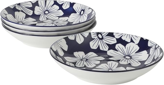 Gibson Home Heritage Sky 4-Piece Pasta Bowl Set, 8 Inch Round Stoneware Bowls by GibsonHomewares