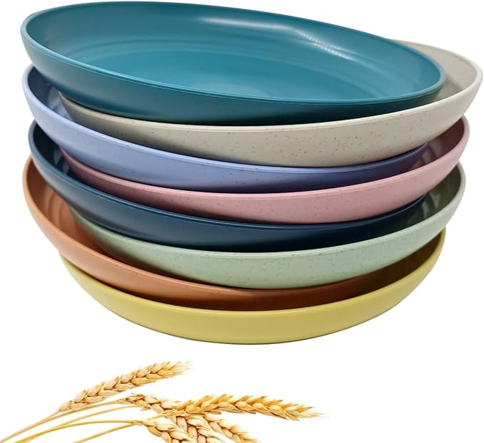 Wheat Straw Plates Lightweight Unbreakable Dinner Dishes Plates Set Dishwasher & Microwave Safe (Extra Large 8 Pack 10')