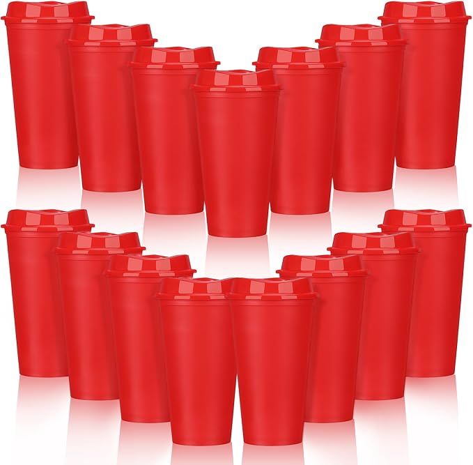Domensi 15 Pack Reusable Plastic Coffee Cups by Domensi