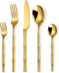 Bamboo Flatware Set Gold Silverware Set Stainless Steel Cutlery Set 20 Pieces by MetalServingUtensils