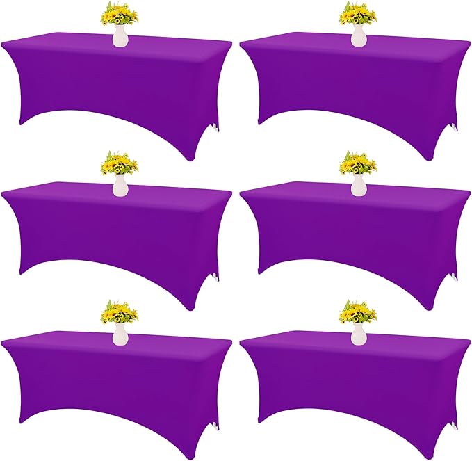 HAISIWLKJ 6 Pack Table Cloth 8ft Purple Tablecloths for Rectangle Folding Table Spandex Fitted Stretch Cover Wrinkle Resistant Washable Protector for Party, Wedding, Banquet, Festival.