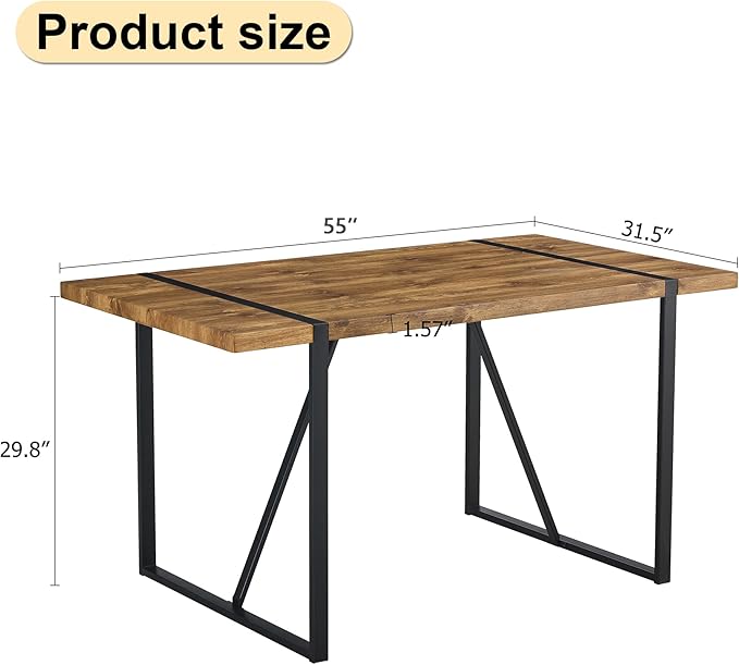 Dinner Table for 4-6,55'' Kitchen Table,Kitchen & Dining Room Tables, MDF Wood Dining Table with Metal Legs for Living Room & Dining Room
