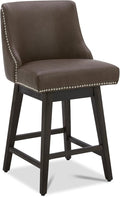 CHITA Counter Height Swivel Bar Stools, FSC Certified Upholstered Counter Stools, Modern Swivel Barstools with Wood Legs for Kitchen Island, 26" Seat Height, Faux Leather in Chocolate