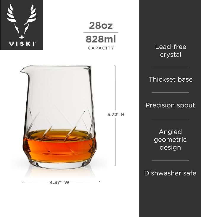Viski Burke Cocktail Mixing Glass, Bartender and Barware Essentials, Geometric - Image 3