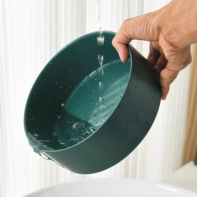 6'' Ceramic Raised Dog Bowl - 30Oz Dog Food & Water Bowl with Elevated Non-Slip Bamboo Stand, Dishwasher & Microwave Safe, Anti Vomiting Heavy Duty Pet Bowl for Small and Medium Dogs, Green