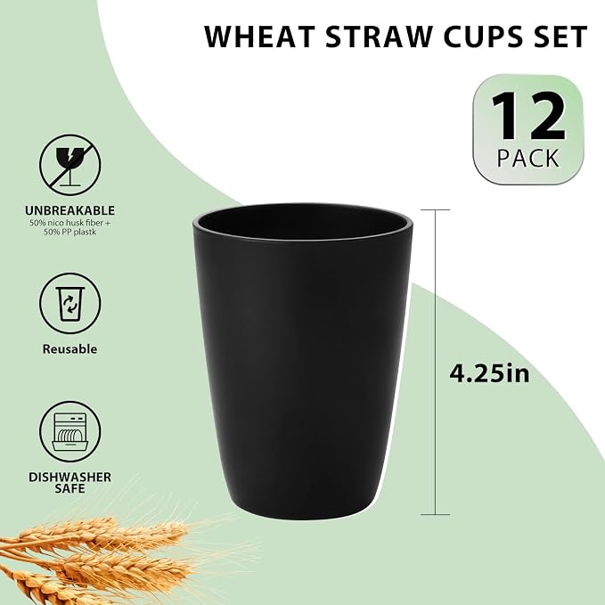 Lazycorner Wheat Straw Cup 12 Pcs Drinking Unbreakable Drinking Cup Reusable - Image 2