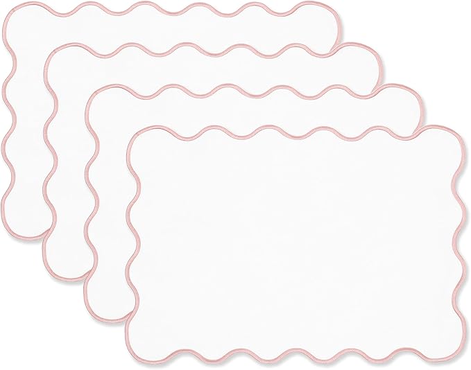 Hofdeco Premium Coastal Patio Indoor Outdoor Placemat Set of 4, 14"x19" Double-Layered, Waterproof Cloth Placemat for Kitchen or Dining Table. Blush Pink Embroidered Solid A