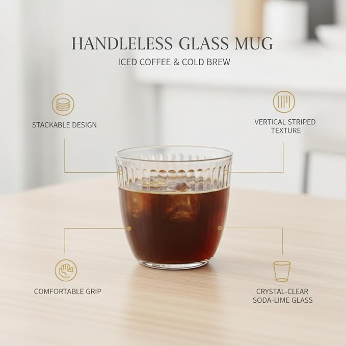 Handleless Glass Mug with Vertical Stripes - Image 5