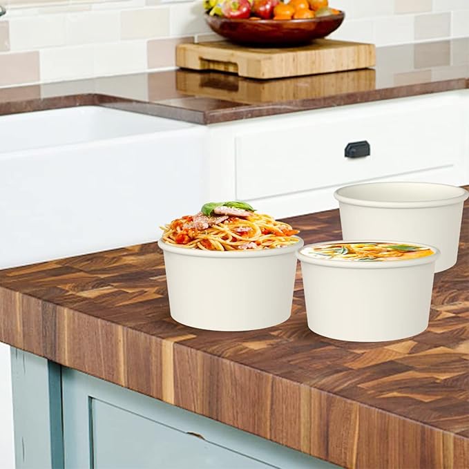 Axe Sickle 50 Pcs 9 Ounce Paper Ice Cream Cups Disposable Dessert Bowls for Hot or Cold Food, Sundae, Frozen Yogurt, Soup, White