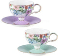 KAMMAK Tea Cups Set of 2, Ceramic Floral Pattern Demitasse Cup | Porcelain by KAMMAK