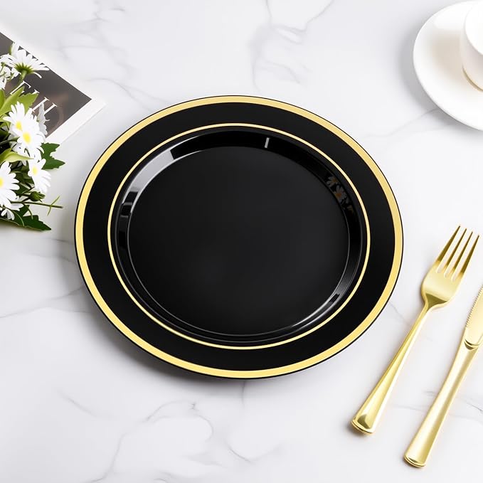 BESTVIP 100Pcs Black Plastic Plates, 10.25 Inch Disposable Party Plates | Heavy - Image 5