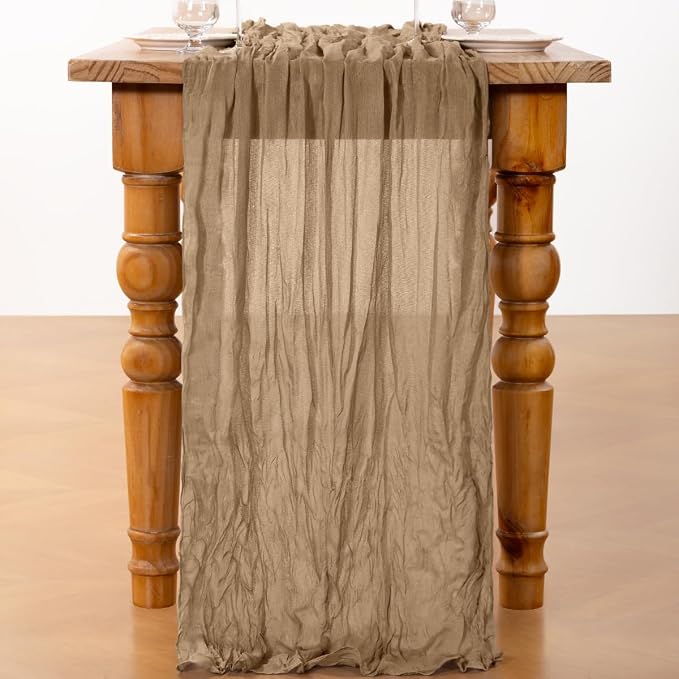 DeZerlor Nude Cheesecloth Table Runner 2 Pack Summer Table Runners Boho Gauze - Image 3