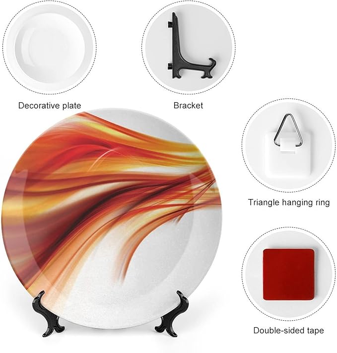 Ceramic Plates, Abstract Decorative Ceramic Plates, Modern Smooth Lines Blurred Smock Art, 8 Inch, for Dining, Parties, Wedding, Orange Red
