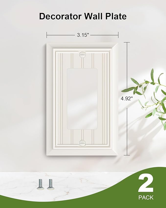 2-Pack Classic Beadboard Decorator Wall Plate Cover, Light Almond Decorative Switch Plates and Outlet Covers, Durable Natural Bamboo Fiber Wall Plates for Electrical Outlets, Receptacle, GFCI Outlet