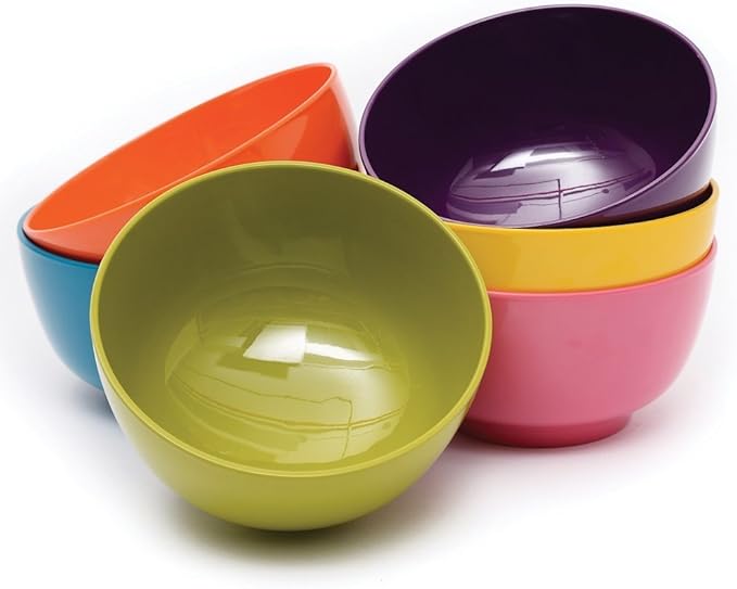 French Bull Melamine Cereal Bowls, Small Serving Bowl -Snack, Pasta, Salad, Rice, Oatmeal, Kids- Shatter Proof, Food Safe, BPA Free, Dishwasher Safe, 5.5”, 22oz, Multicolor, 6-Piece Set