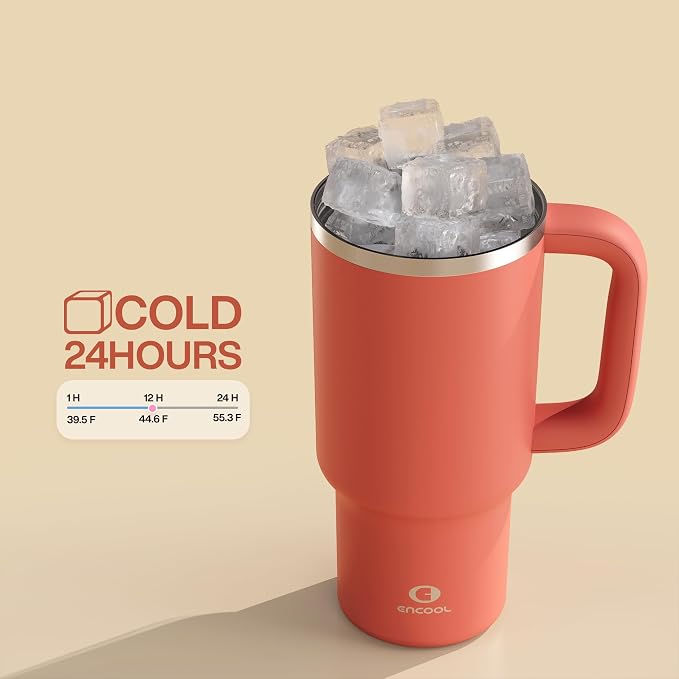 ENCOOL 32 oz Tumbler with Handle and Straw: Stainless Steel Insulated Tumbler - Image 5