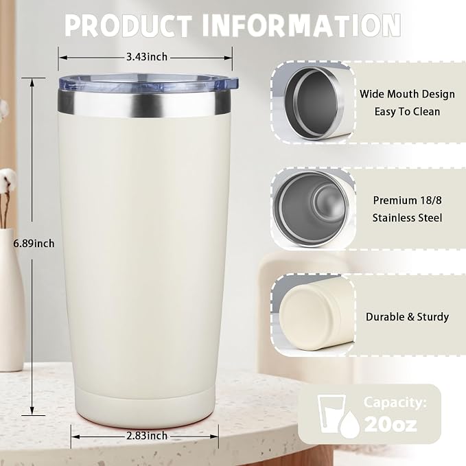 20 oz Tumbler with Lids and Straws, Stainless Steel Insulated Coffee Tumbler - Image 2
