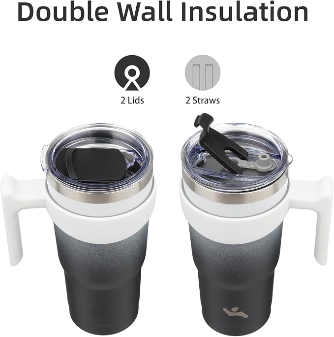 Konokyo 20 oz Tumbler with Handle and Straw, Insulated Travel Mug | Day Night; - Image 3