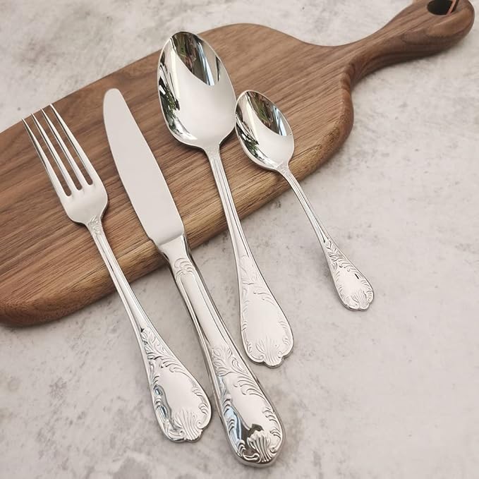 64-piece Silverware Set for 16, Retro Royal Palace Style Stainless Steel Flatware Cutlery Serving Utensils, Eating Tableware for Home Kitchen Hotel Restaurant, Mirror Polished
