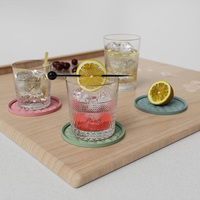 Silicone Coasters for Drinks[4 Pack]- Cup Mat for Tabletop Protection-Non-Slip, Non-Stick, Coffee Table Decor, Great Gift for Any Occasion, Soft Pink