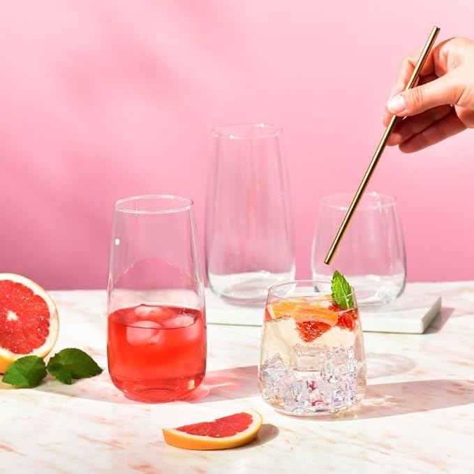 Krosno glasses for water, juices,lemonade, iced tea Elegant design | Set of 6 | Capacity 23.7 Fl Oz | Modern collection | Ideal for home, restaurant, parties | Dishwasher safe