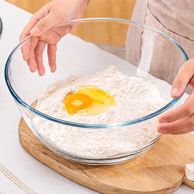 6QT Large Glass Mixing Bowl With Lid Extra Large Clear Glass SaladCooking Bowl for Bread Making Food Prep Baking & Storage Multi-Use Set Sourdough Salad