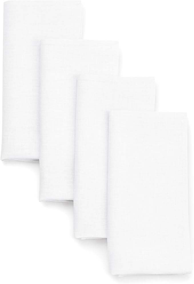 D'Moksha Homes White Linen Napkins 18 x 18 Inch - 100% Pure Linen Cloth Washable Dinner Napkins Set of 4 for Valentines, Spring, Easter