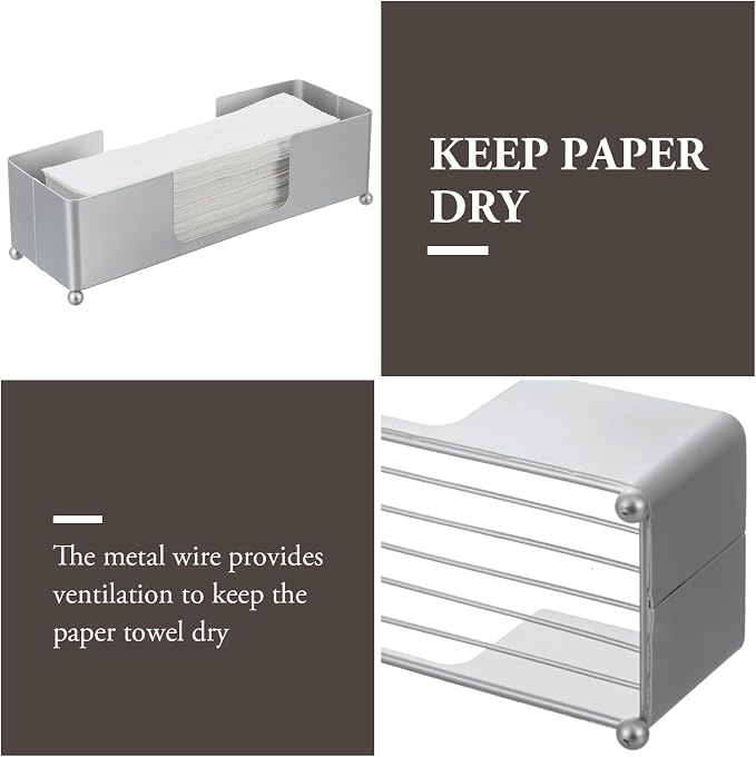 MyGift Modern Silver Tone Metal Tabletop Folded Paper Towel Dispenser | Modern - Image 2