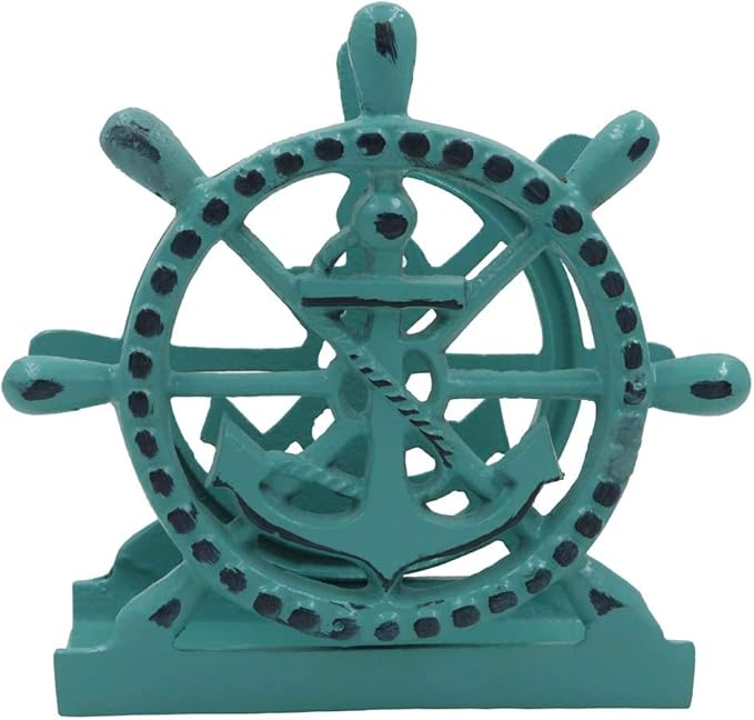 THDC Nautical Napkin Holder, Lunch, Dinner, Nautical Collection Napkin Holder, Made of Metal (Anchor Distressed Green)