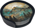 Mountains Trees Landscape Sunrise Leather Coasters Set of 6 by Unknown