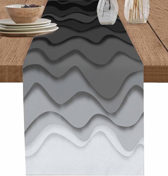 Grey Ocean Table Runners 108 Inches Long, Cotton Linen Fabric Table Runner by Edwiinsa