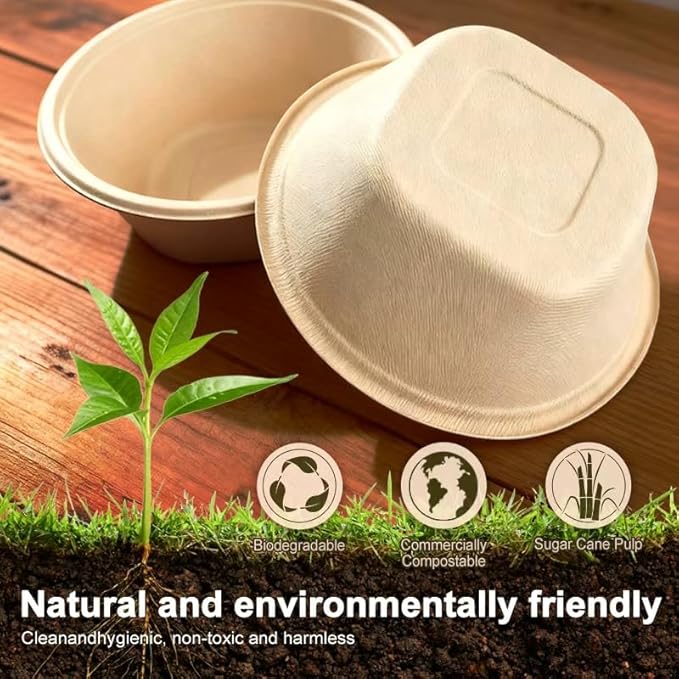 Disposable Bowls, 32 oz,100pack,bagasse,sugarcane Compostable, Natural Fiber, Round Shape, Bulk Pack