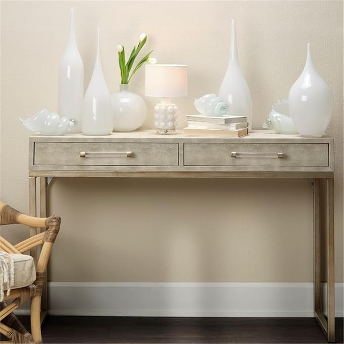 Eden Home 2-Drawer Transitional Faux Leather Console Table in Cream