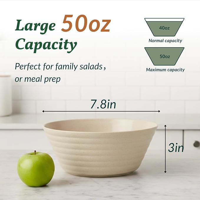 Premium Wheat Straw Bowls, Unbreakable Large Cereal Bowl Set of 6, Alternative - Image 2